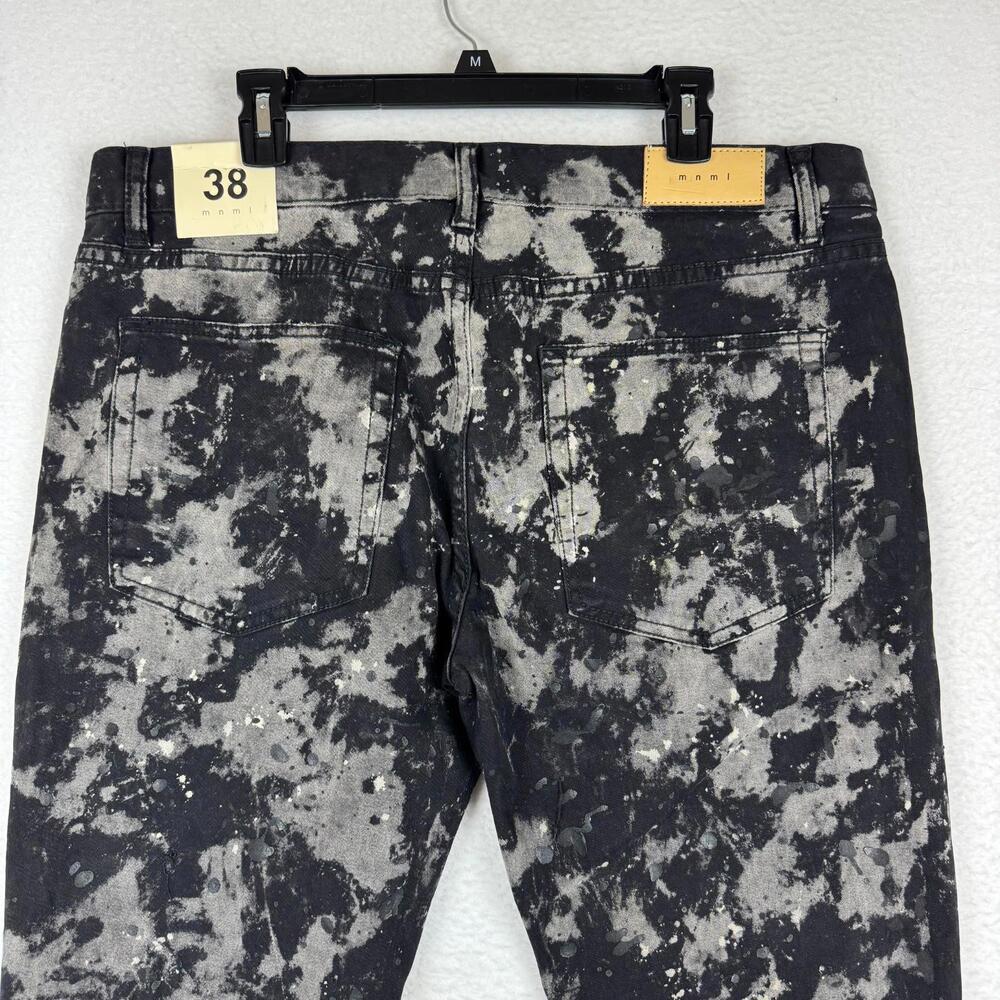 NWT MNML Men's 38x33 Slim Black Distressed Painted Stretch Zip Ankle Denim Jeans - Picture 5 of 11